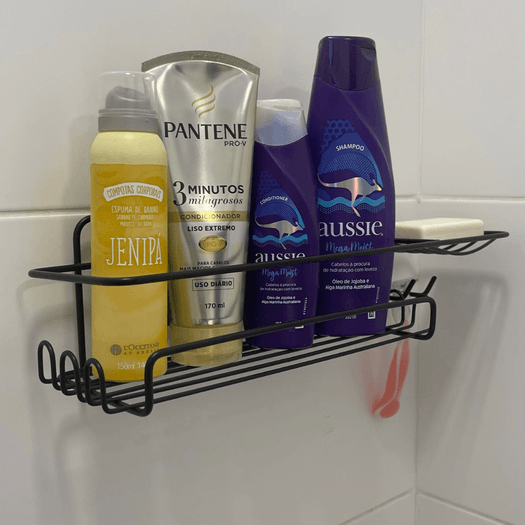 Porta Shampoo Com Saboneteira Dupla Face 3M Preto