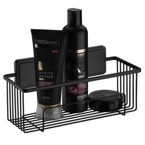 Suporte Porta Shampoo Fixação por Adesivo Preto Fosco 28cm